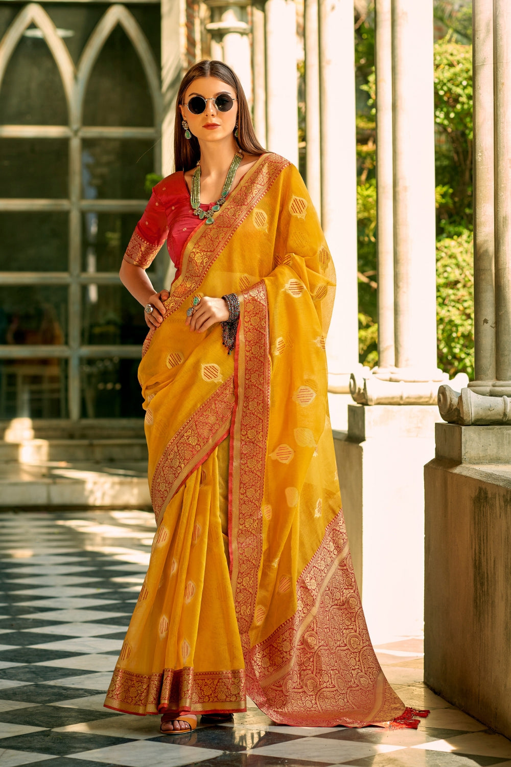 Mustard Tissue Silk Saree