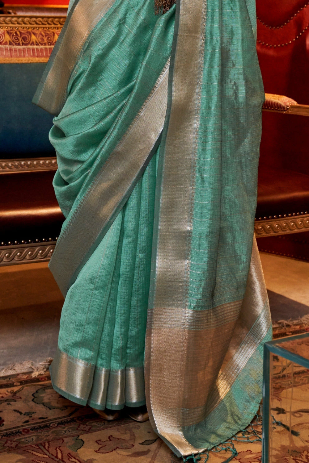 Teal Green Moss Chiffon Saree