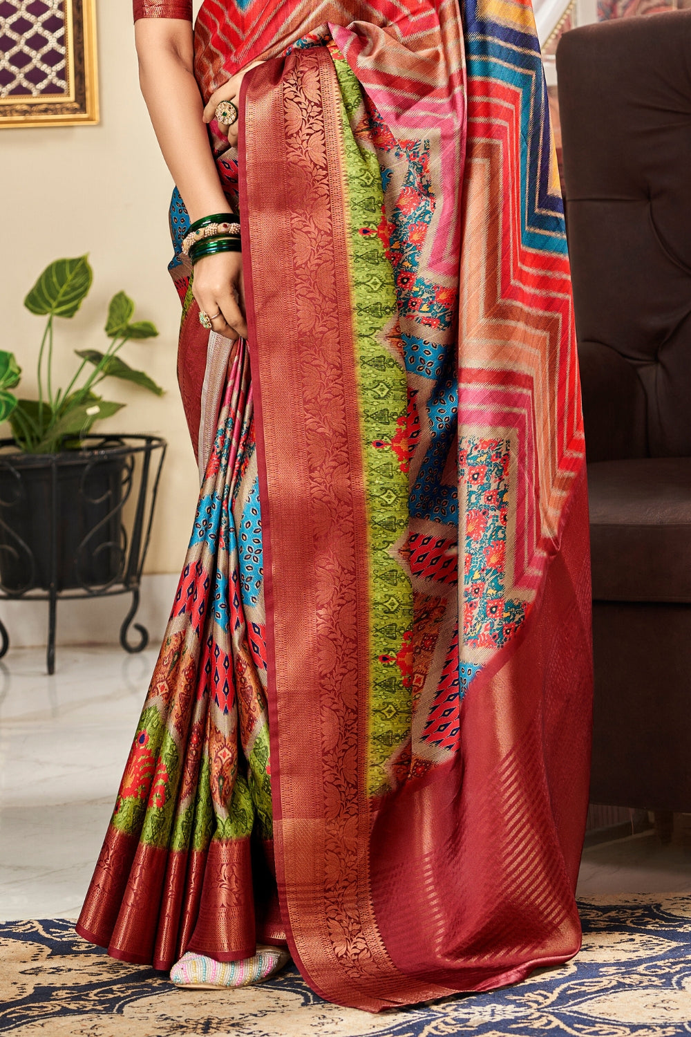 Multi Pure Satin Digital Saree