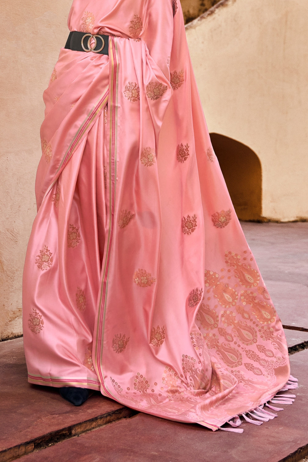 Pink Satin Saree