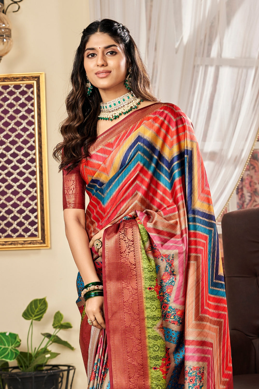 Multi Pure Satin Digital Saree