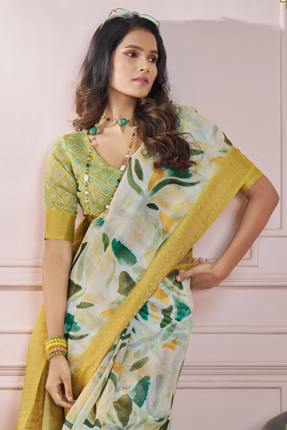 Mustard Digital Print Saree