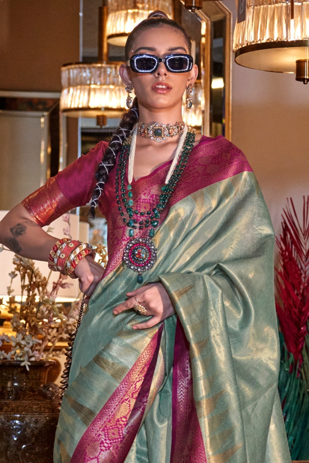 Light Green Zari Tissue Saree