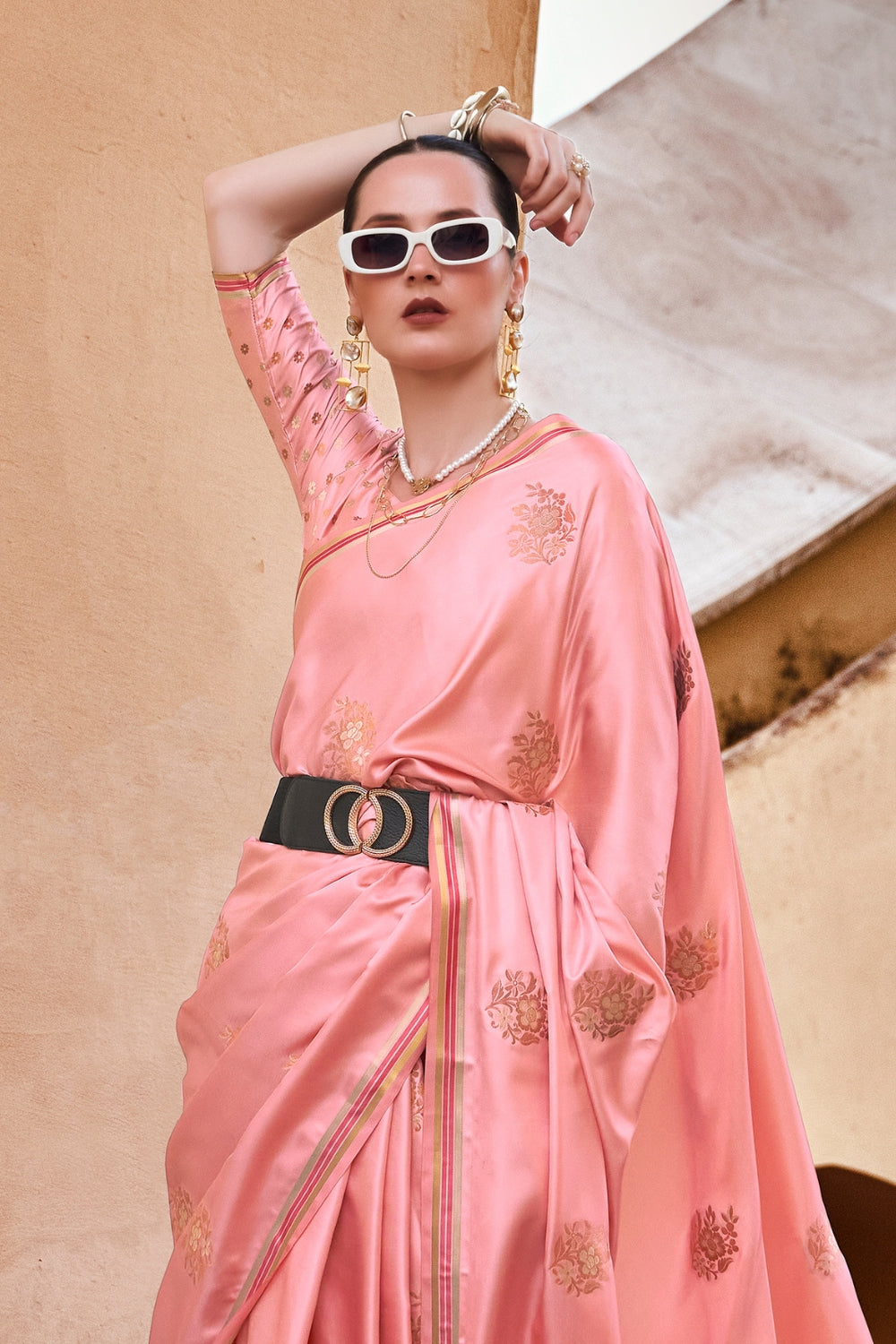 Pink Satin Saree