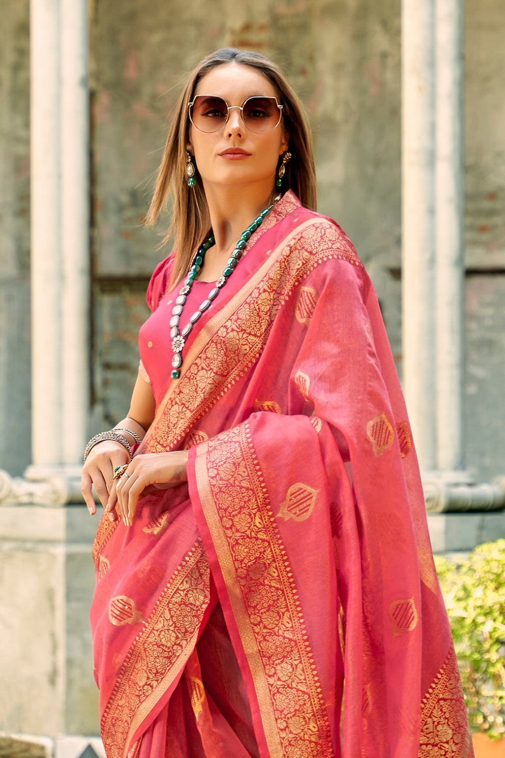 Pink Tissue Silk Saree