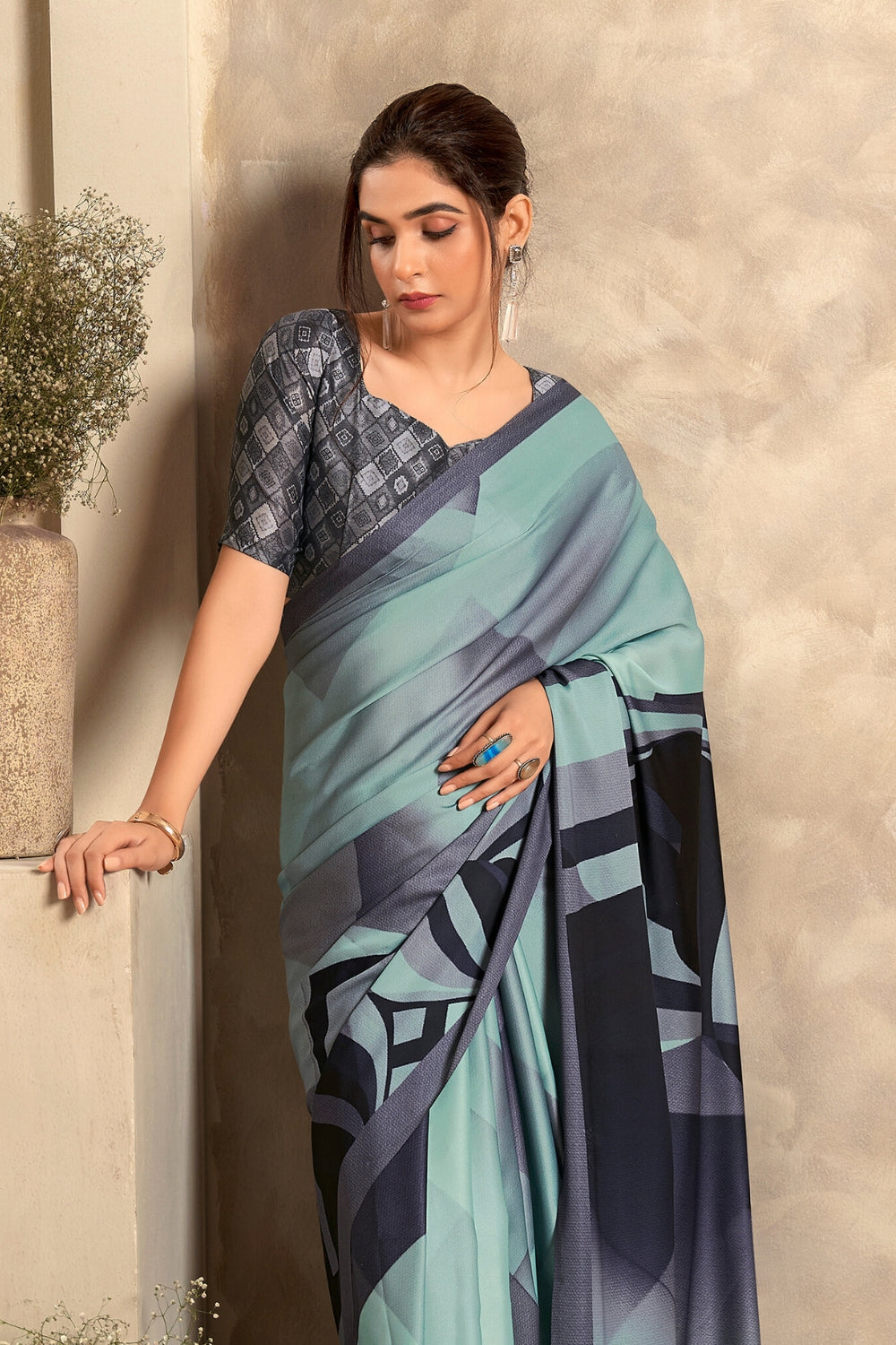 Multicolor Satin Crepe Saree