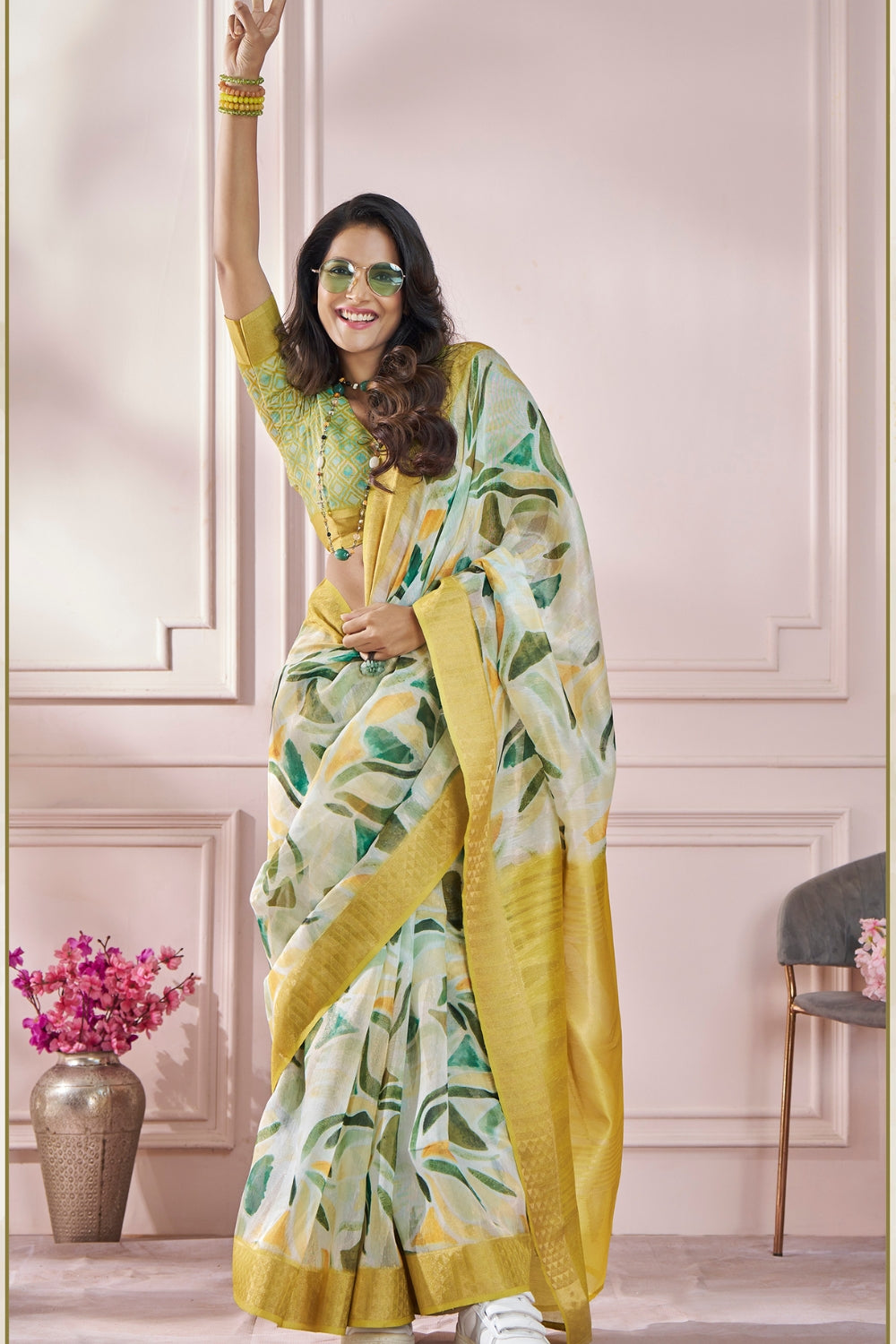 Mustard Digital Print Saree