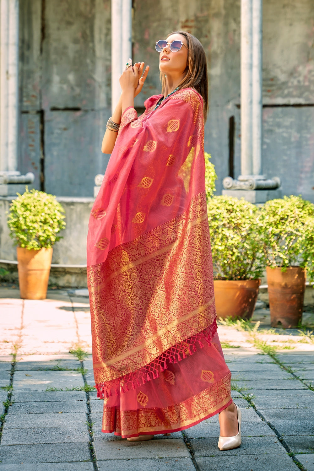 Pink Tissue Silk Saree