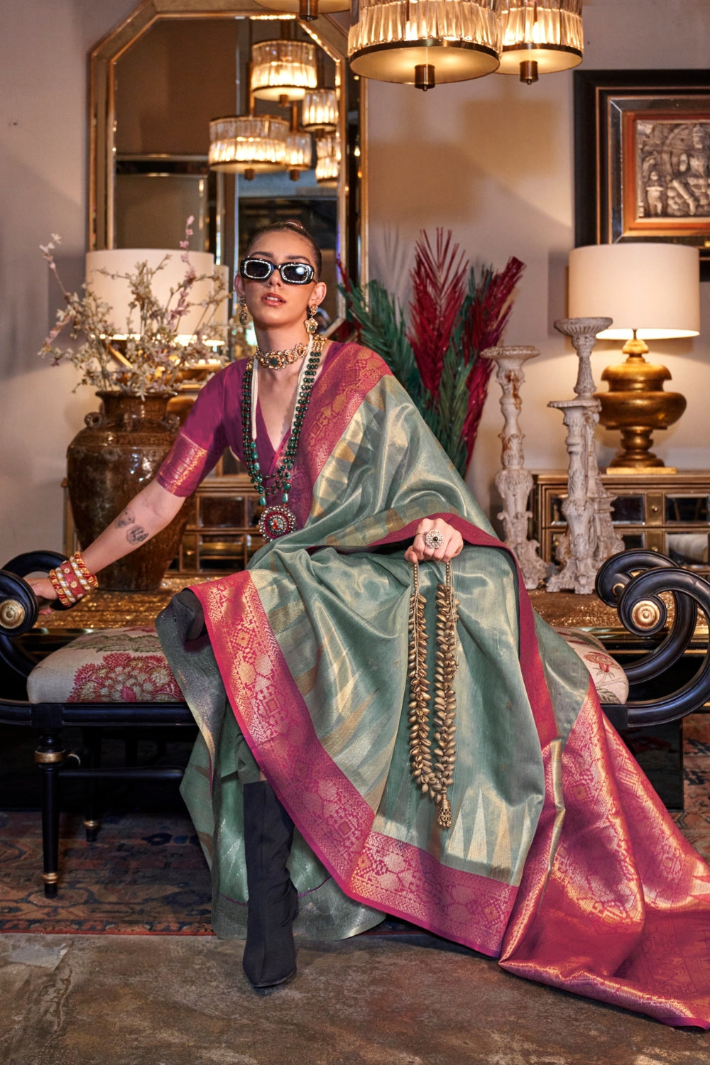 Light Green Zari Tissue Saree