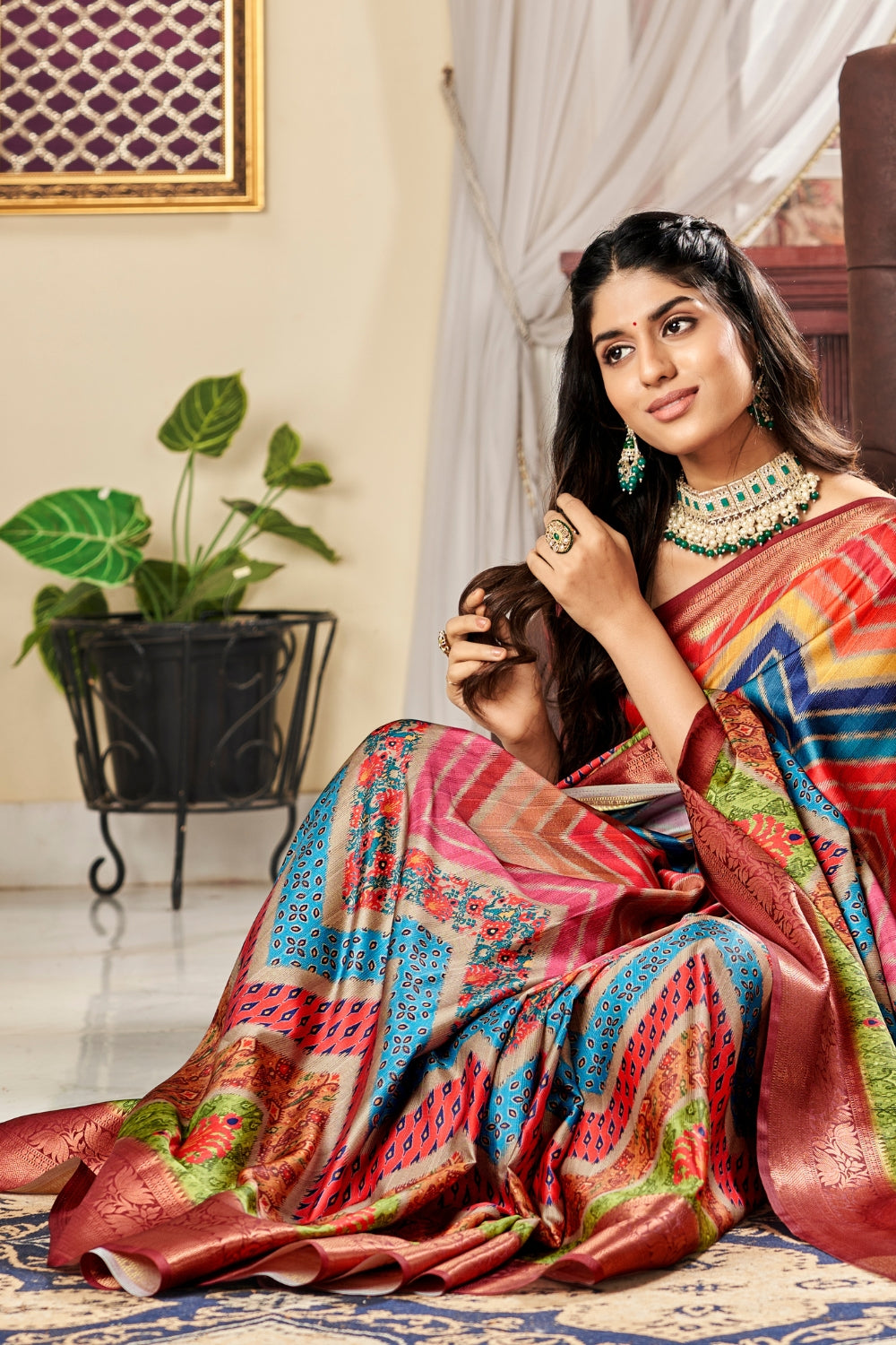 Multi Pure Satin Digital Saree