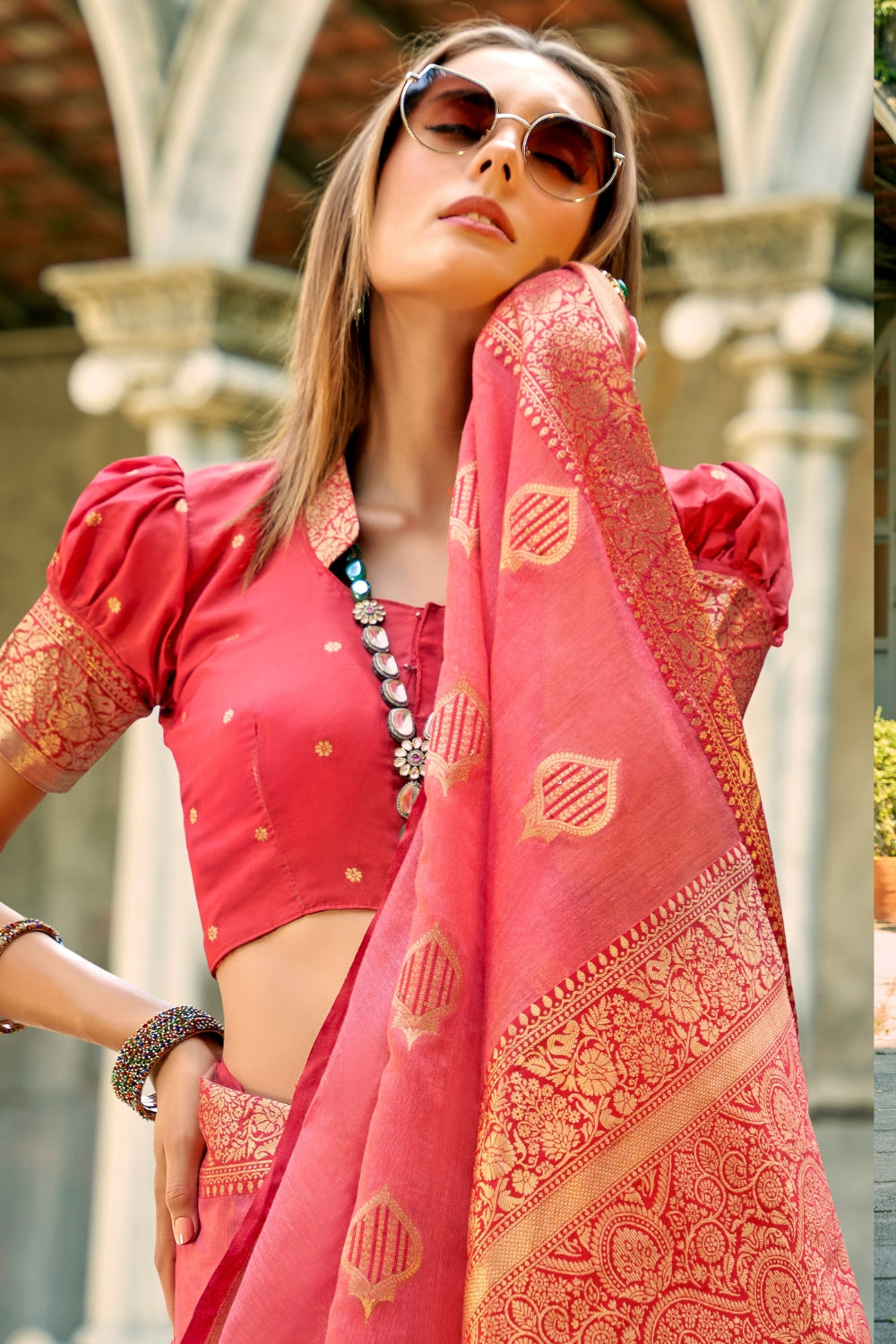 Pink Tissue Silk Saree