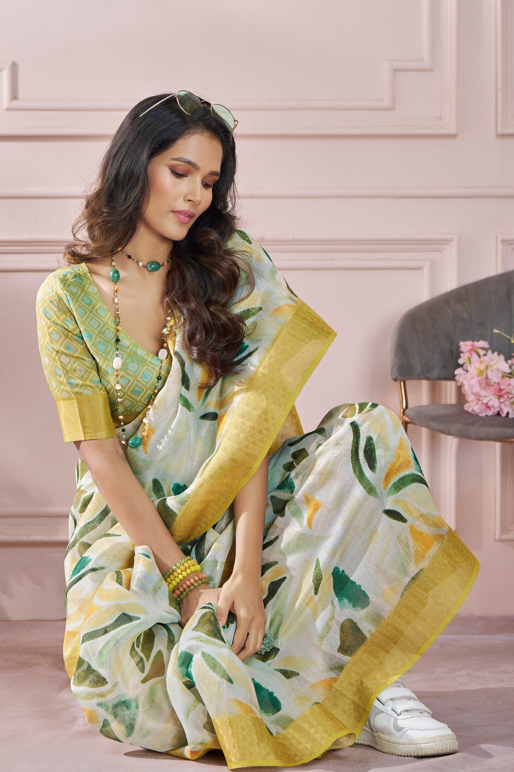 Mustard Digital Print Saree