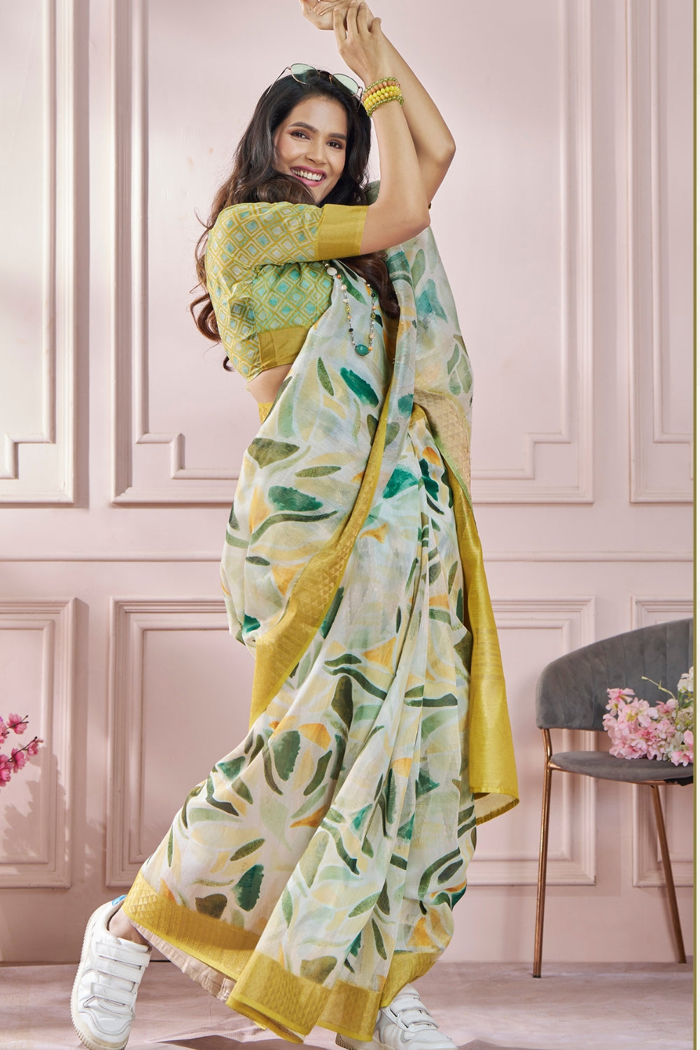 Mustard Digital Print Saree