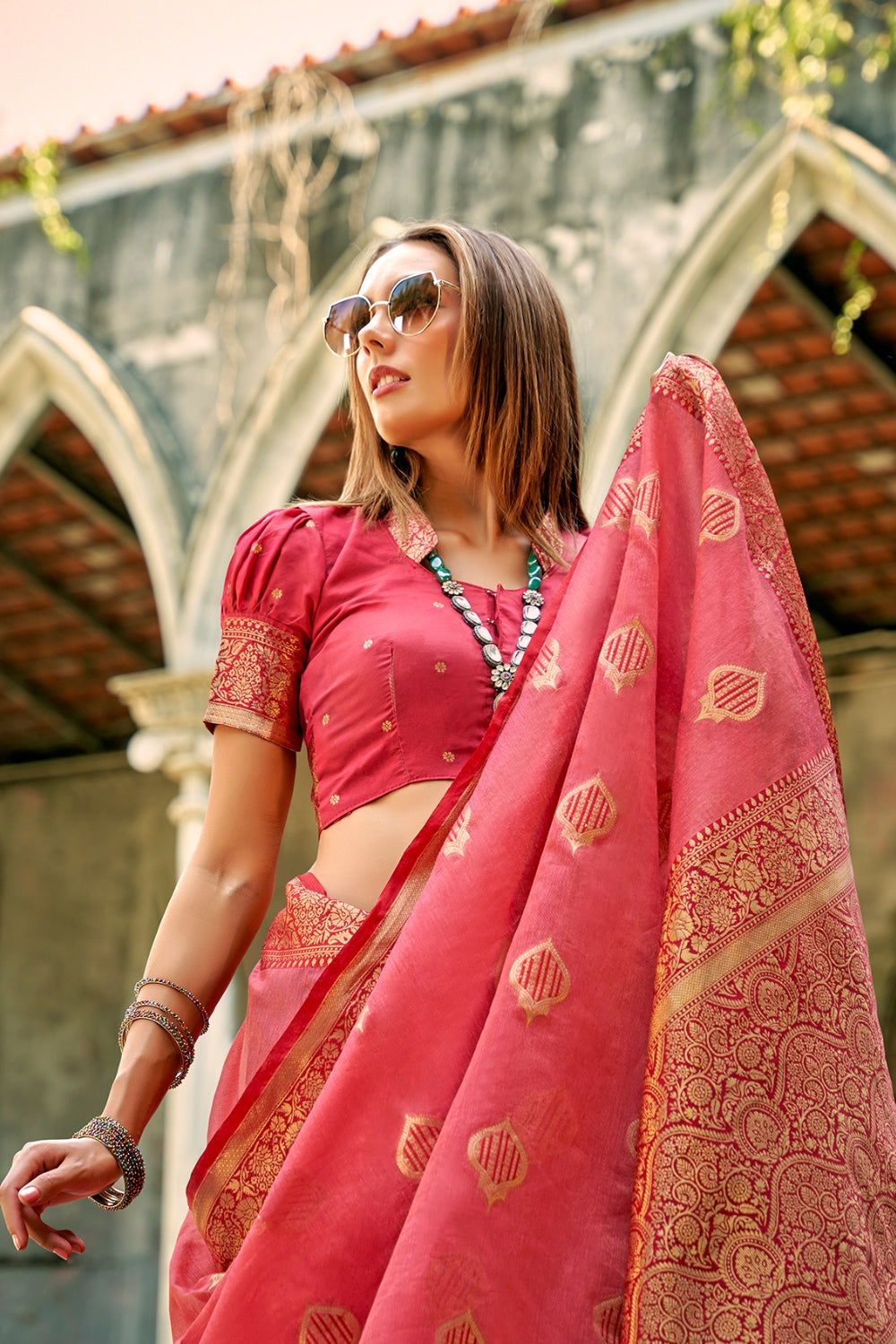 Pink Tissue Silk Saree