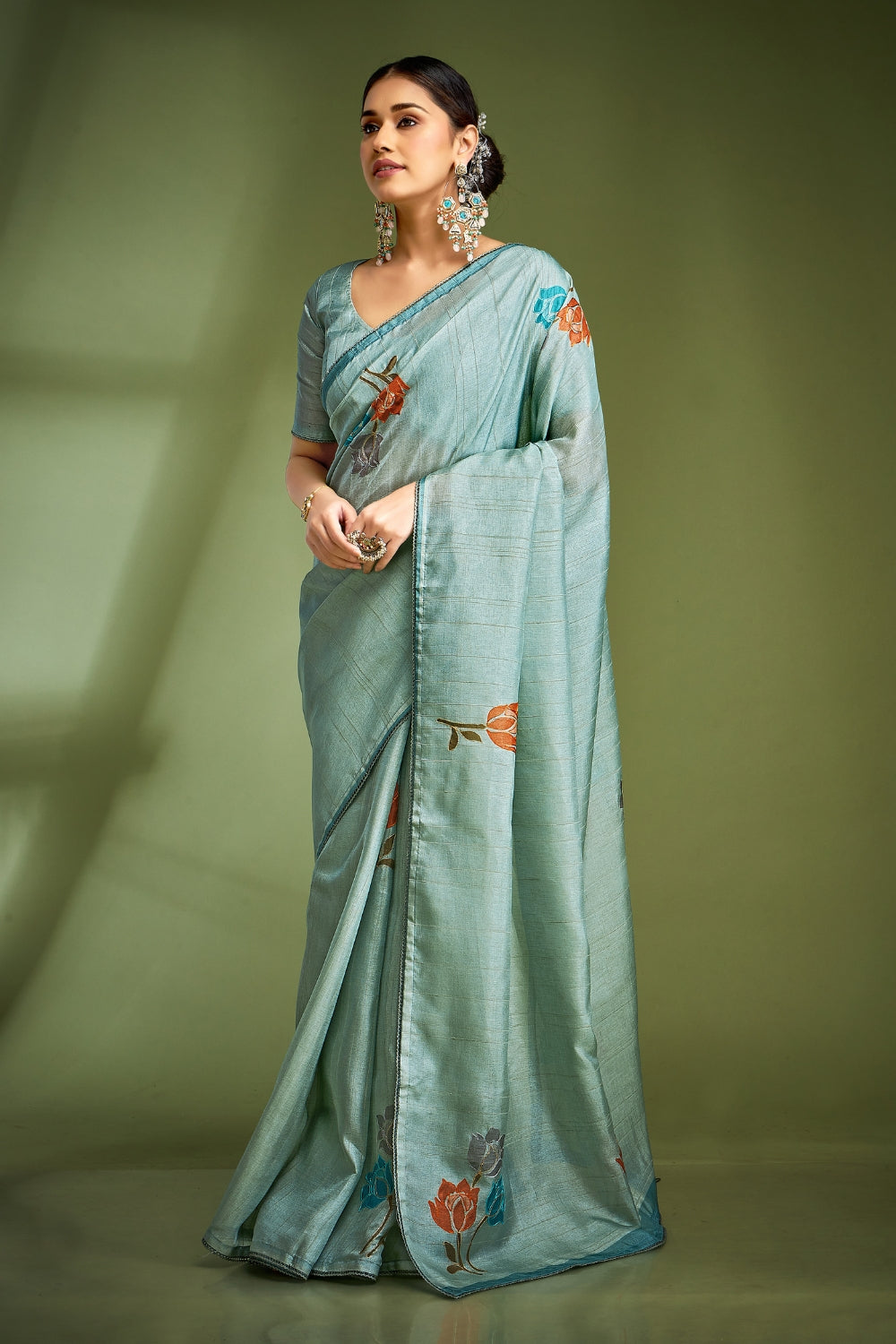 Green Pure Tusser With Hand Touched Work and Amazing Designer Blouse Saree