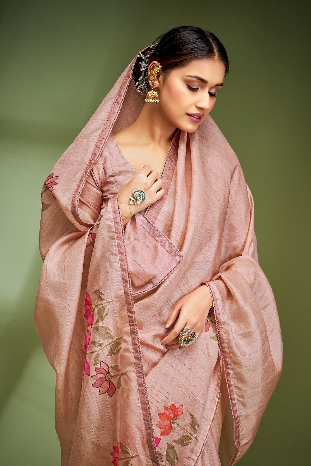 Pink Pure Tusser With Hand Touched Work and Amazing Designer Blouse Saree