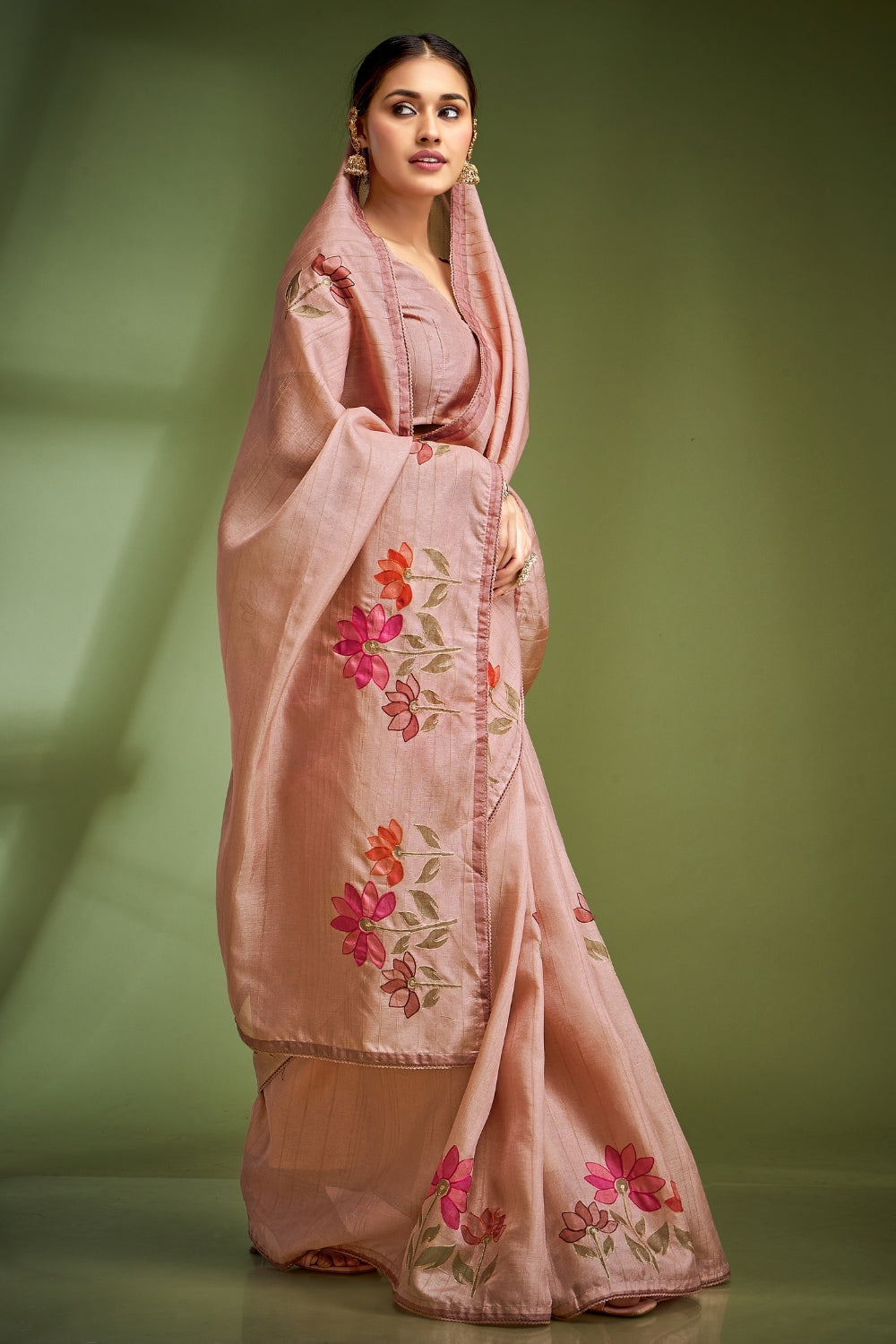 Pink Pure Tusser With Hand Touched Work and Amazing Designer Blouse Saree