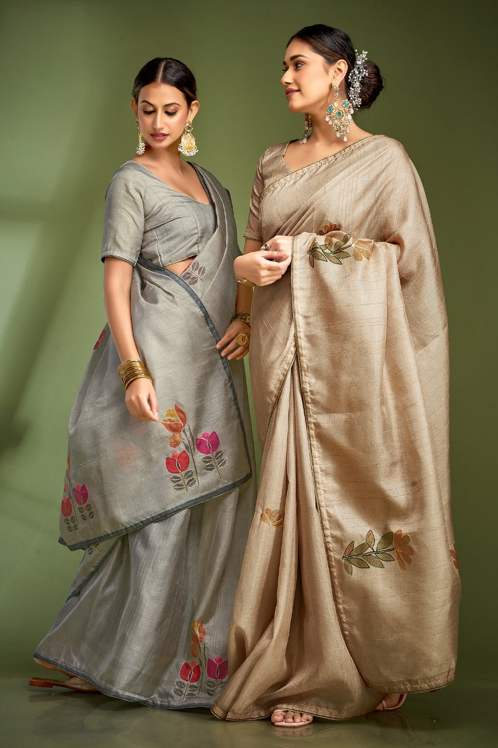 Cream Pure Tusser With Hand Touched Work and Amazing Designer Blouse Saree