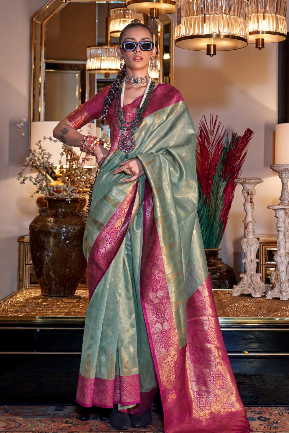 Light Green Zari Tissue Saree