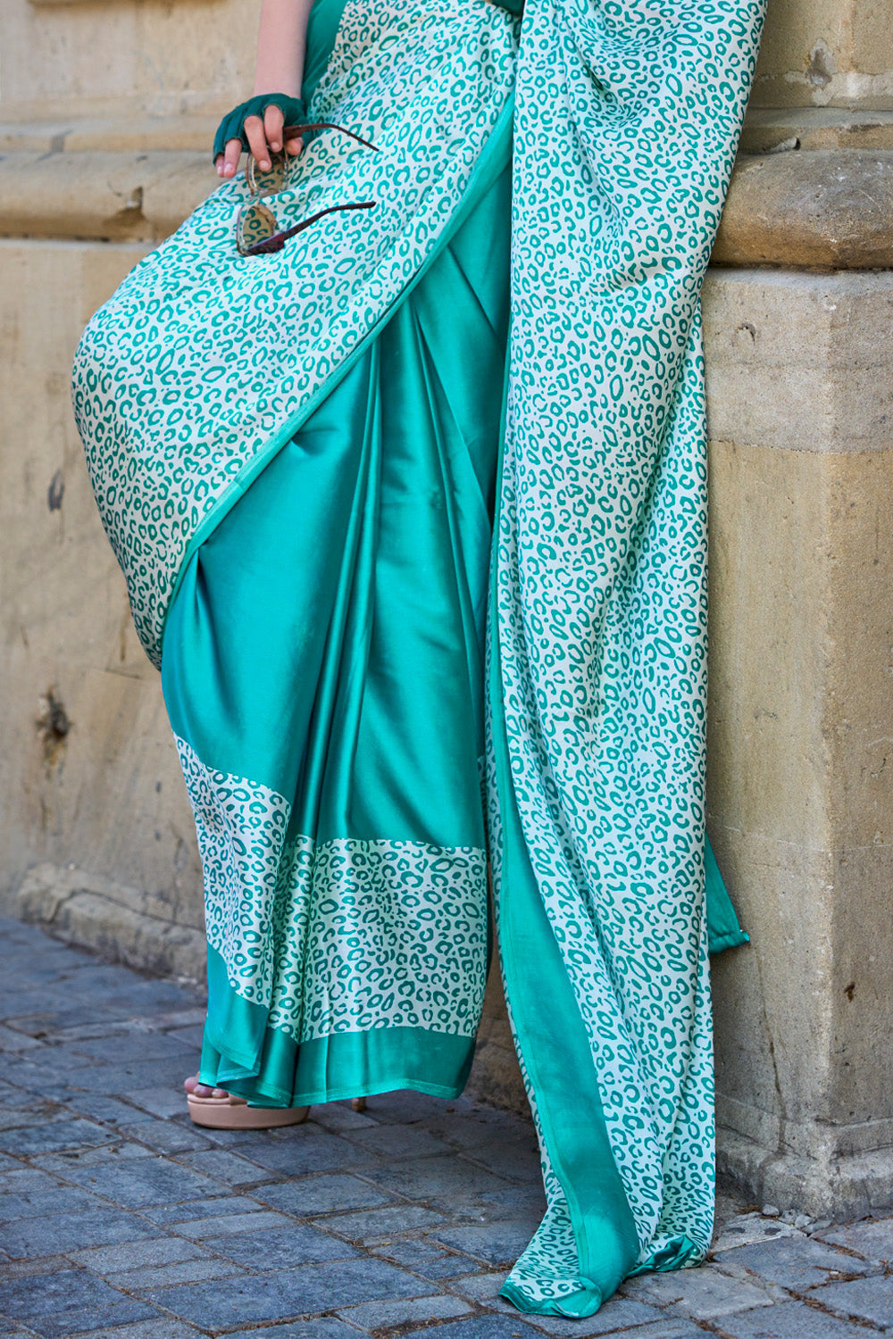 Teal Satin Silk Saree