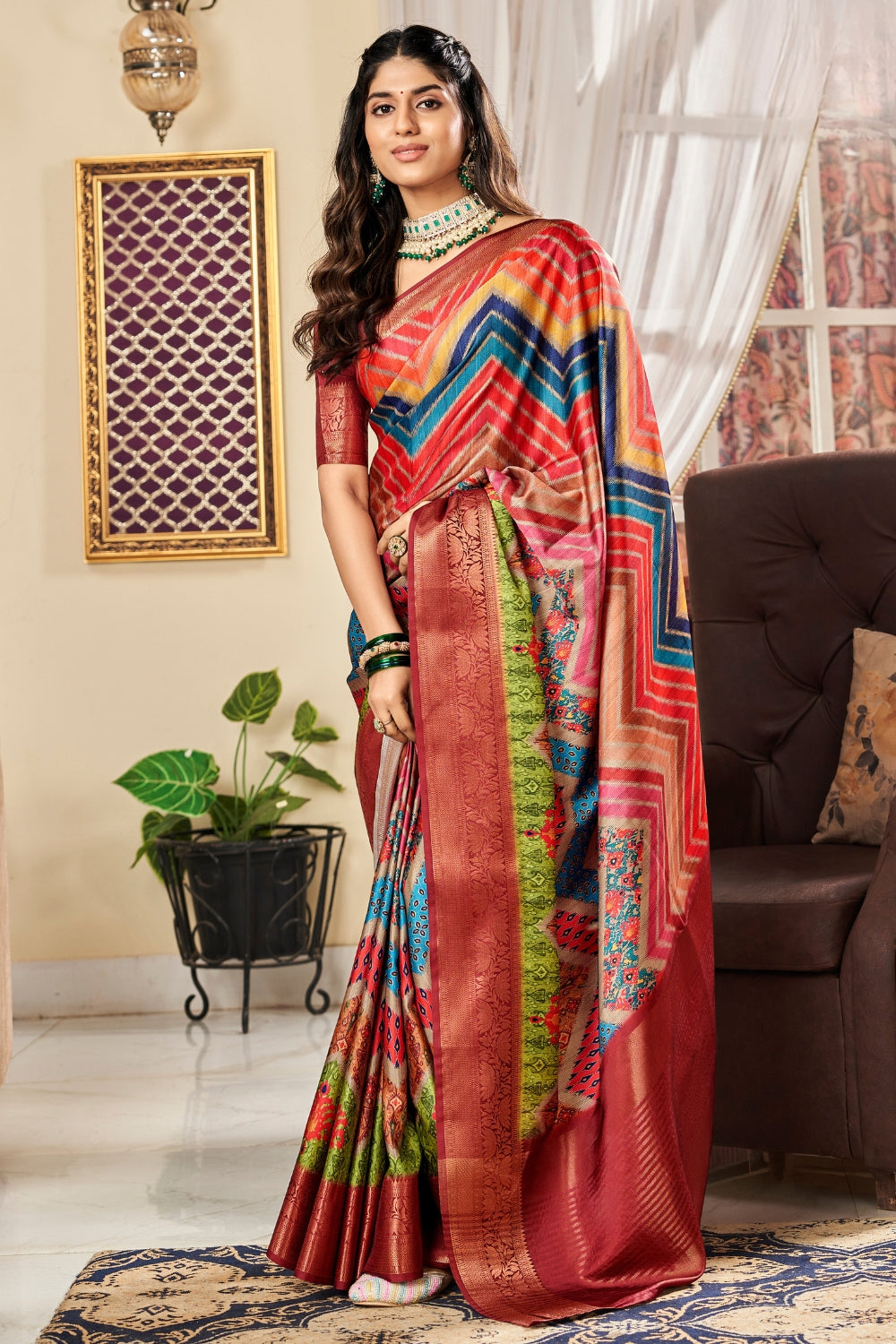 Multi Pure Satin Digital Saree