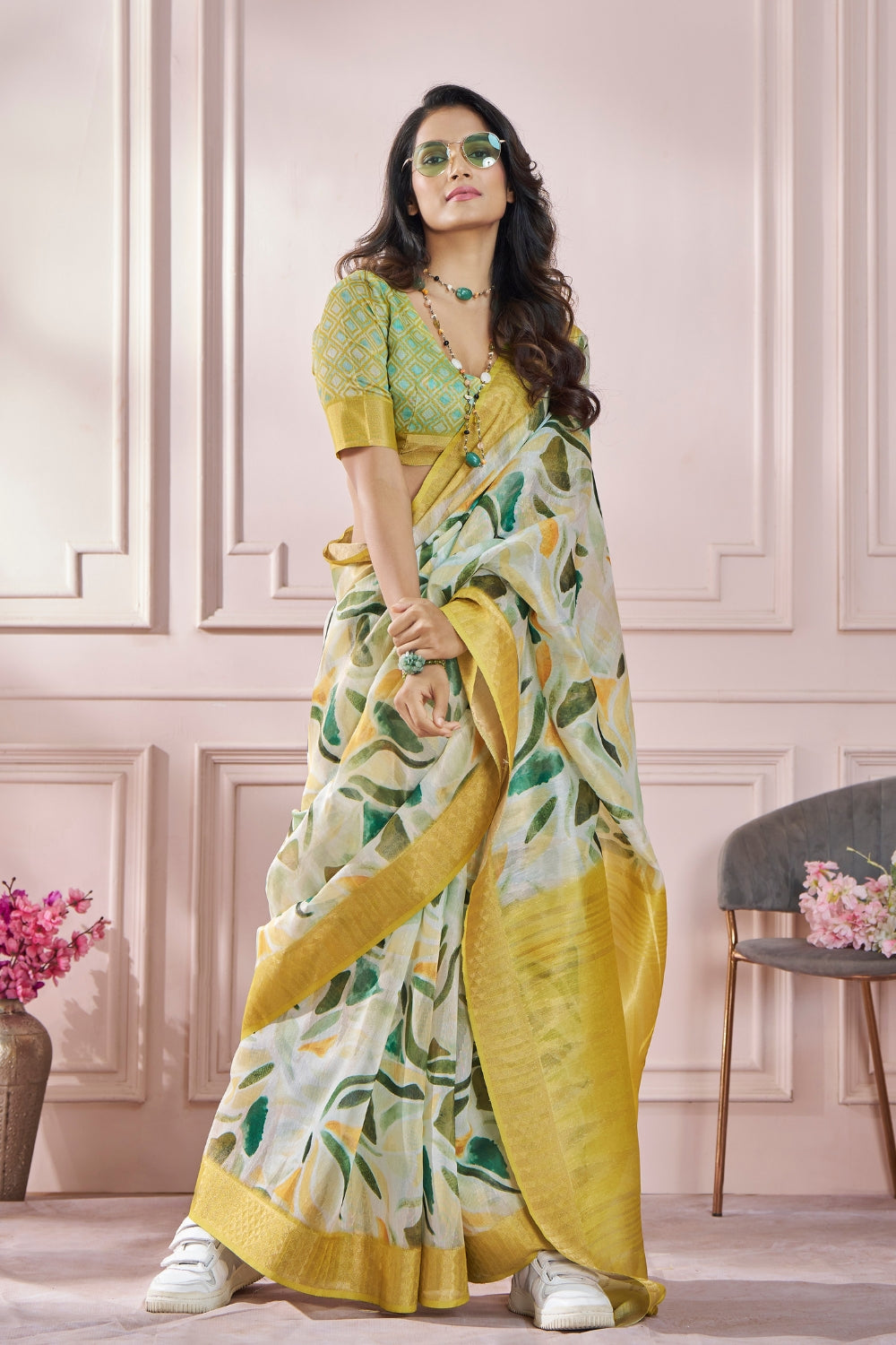 Mustard Digital Print Saree