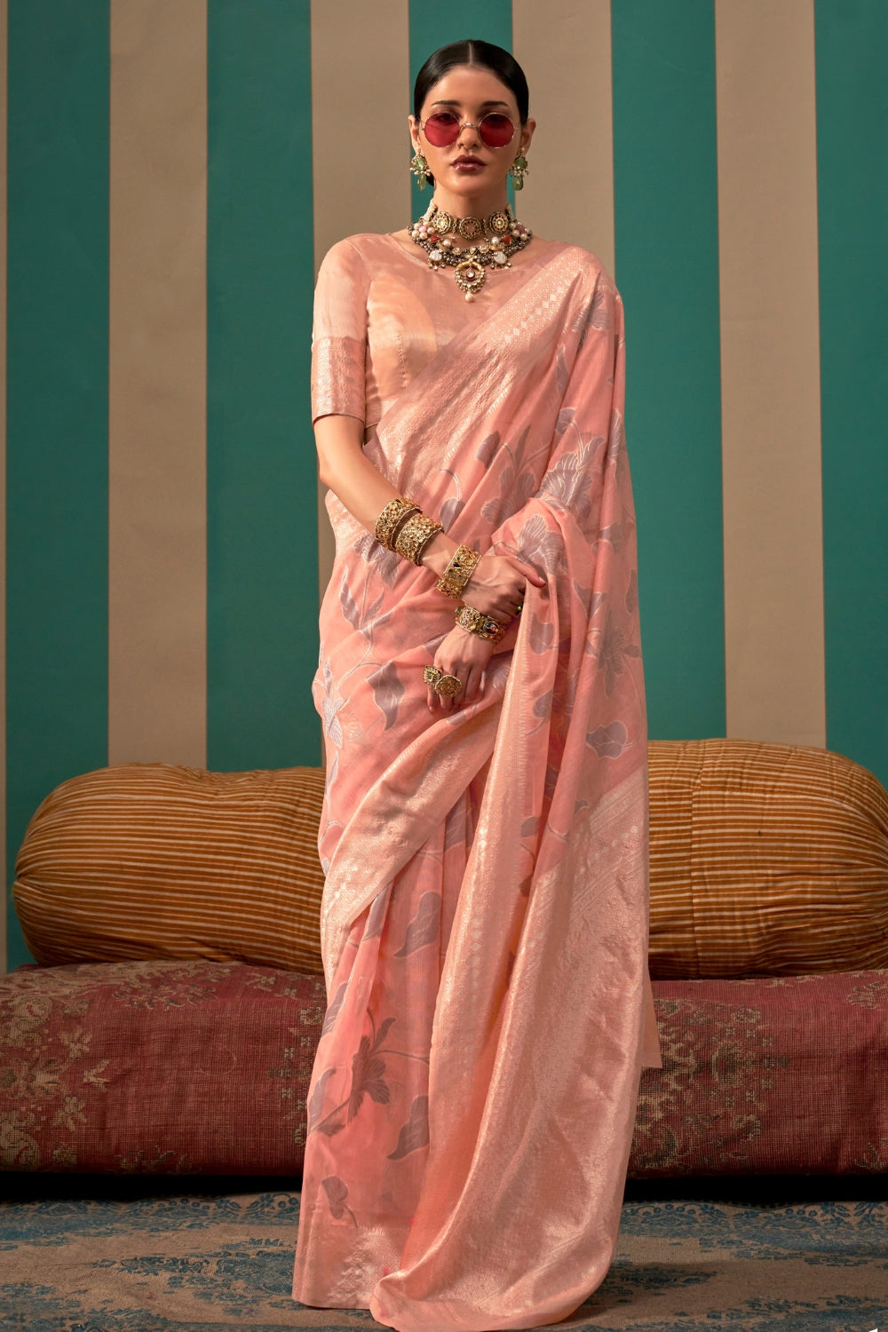 Blush Pink Linen Saree