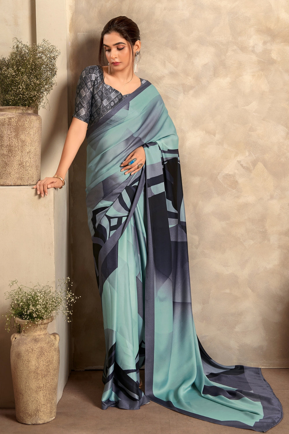 Multicolor Satin Crepe Saree