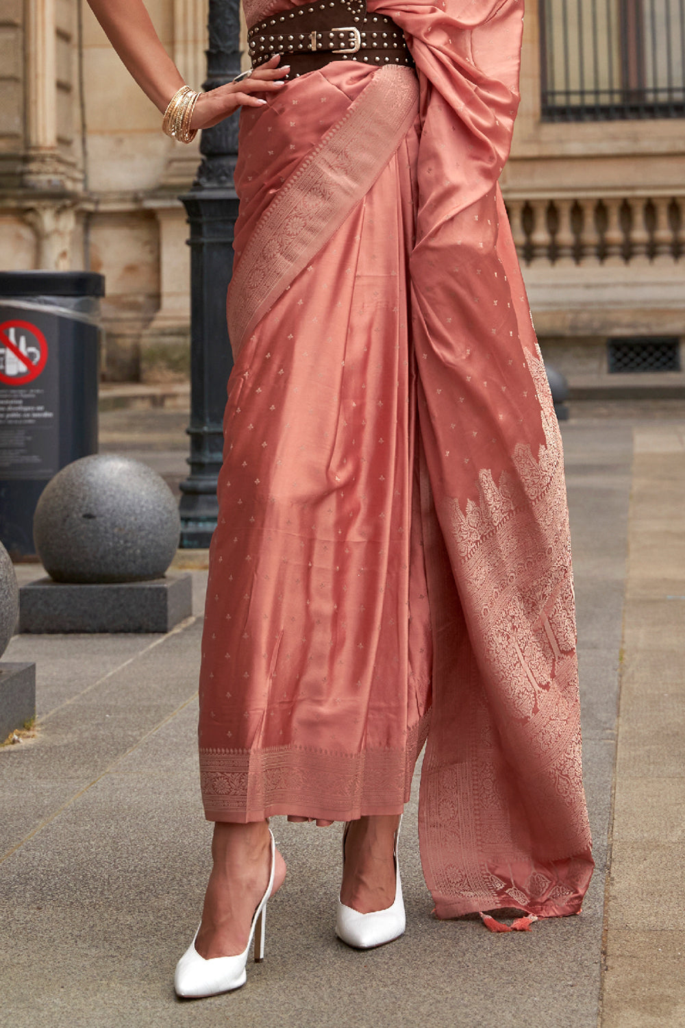 Peach Banarasi Silk Saree