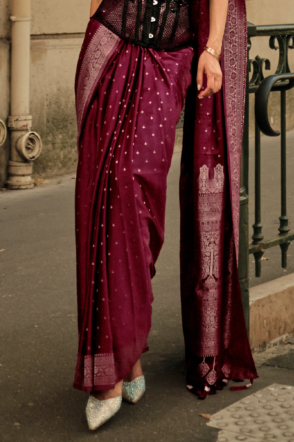 Wine Banarasi Silk Saree