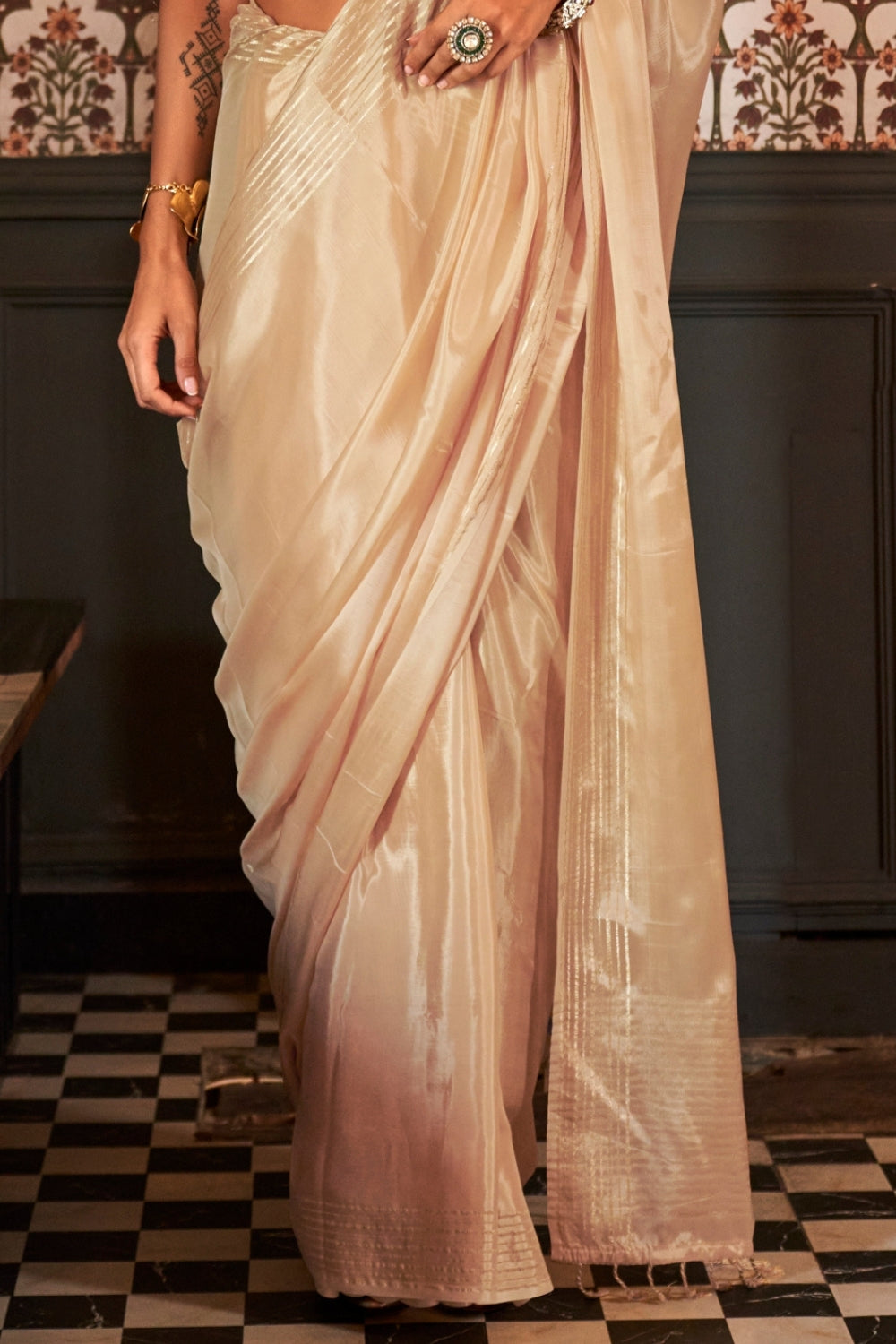 Cream White Viscose Saree