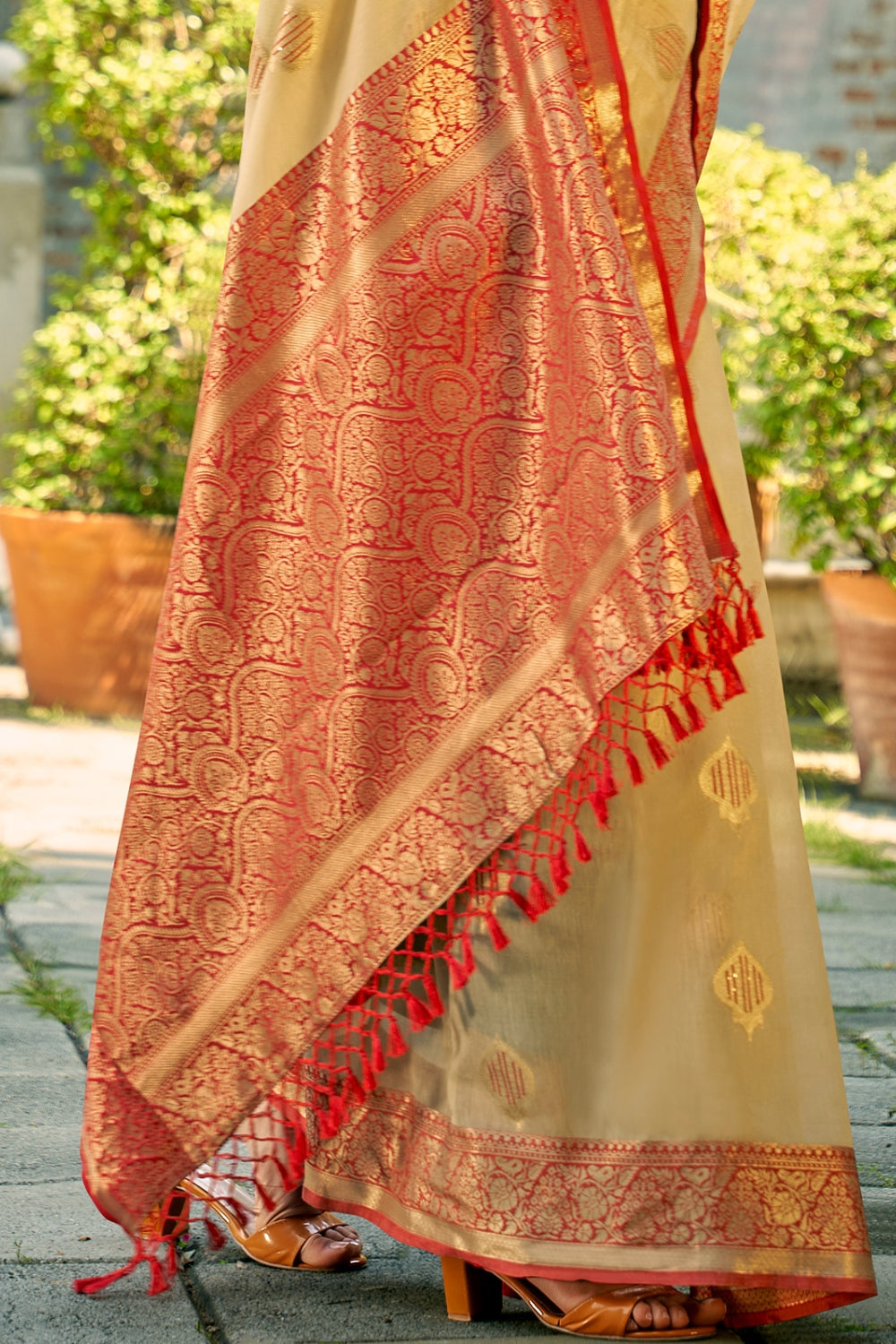 Beige Tissue Silk Saree