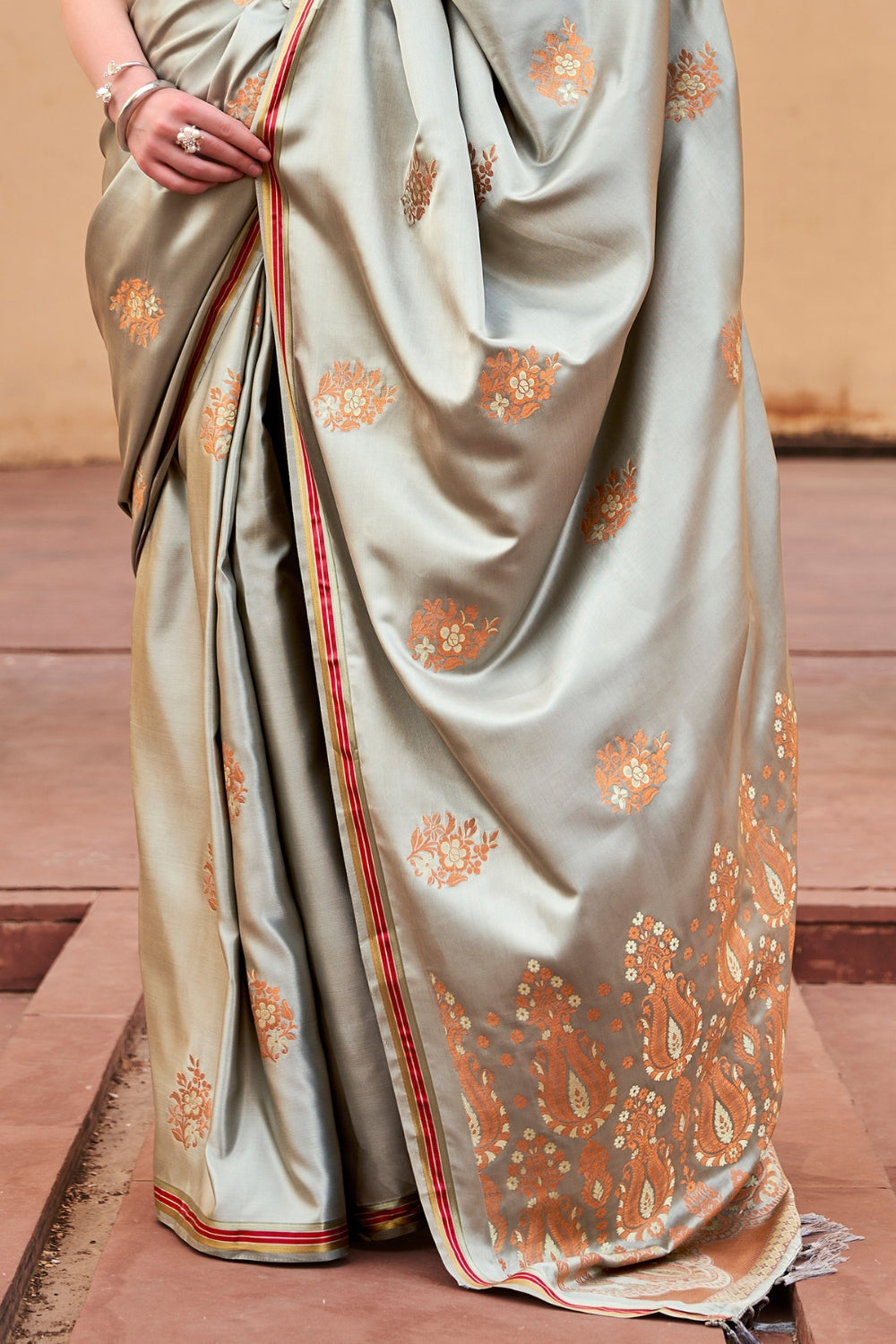 Grey Satin Saree