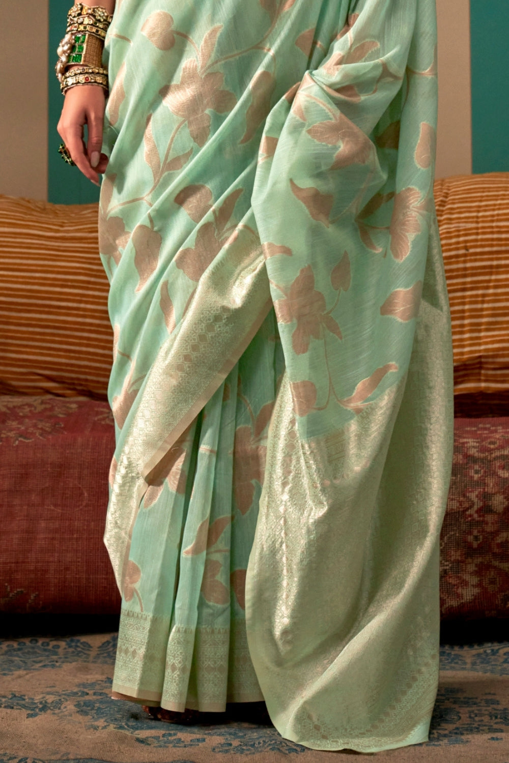 Lime Green Linen Saree