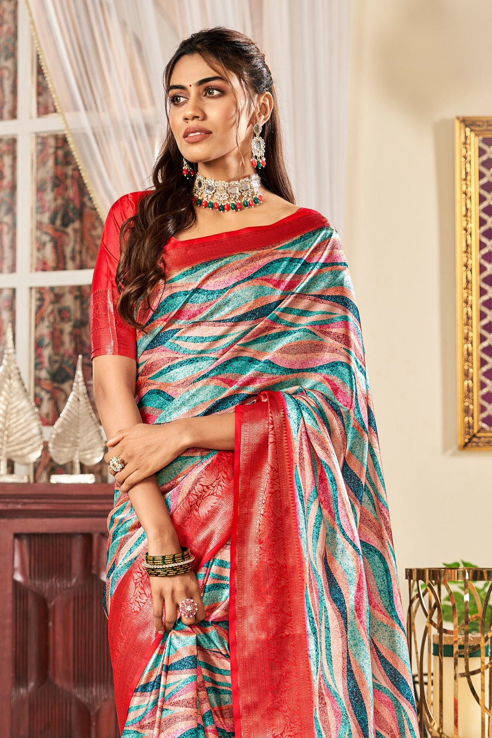 Multi Pure Satin Digital Saree