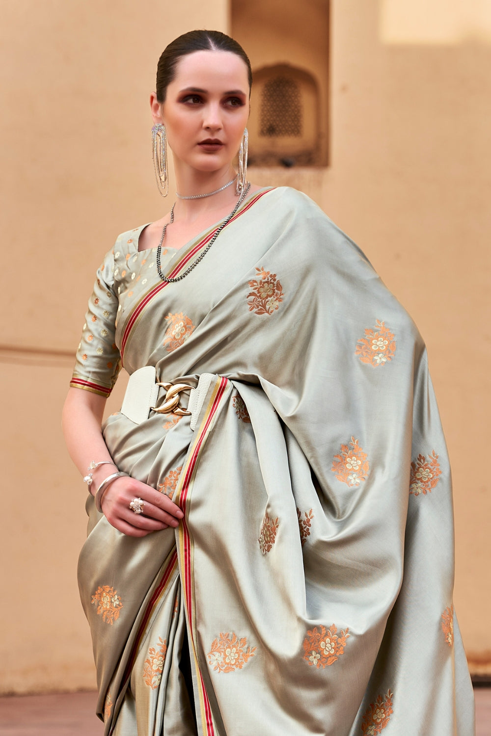 Grey Satin Saree