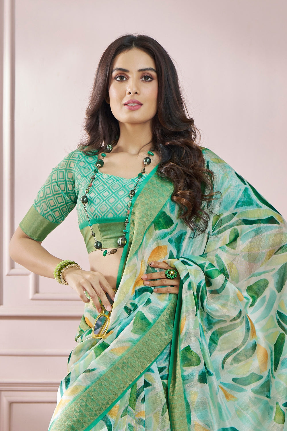 Green Digital Print Saree