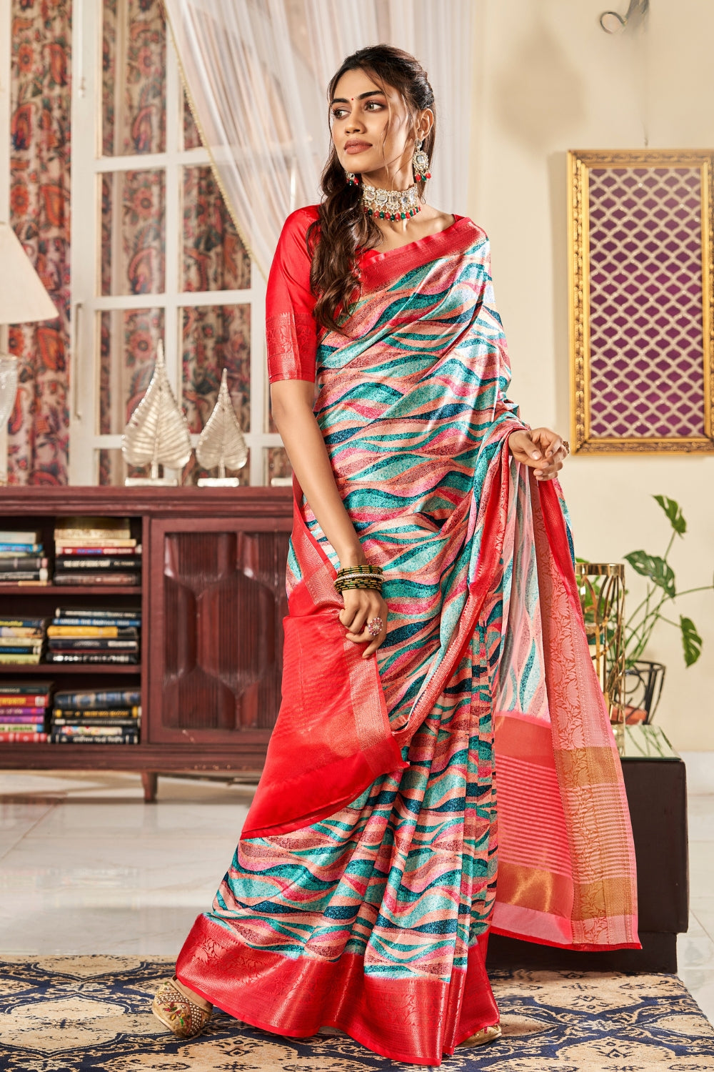 Multi Pure Satin Digital Saree