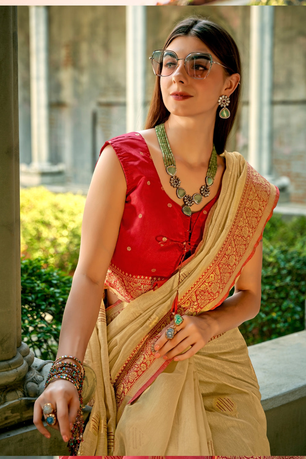 Beige Tissue Silk Saree