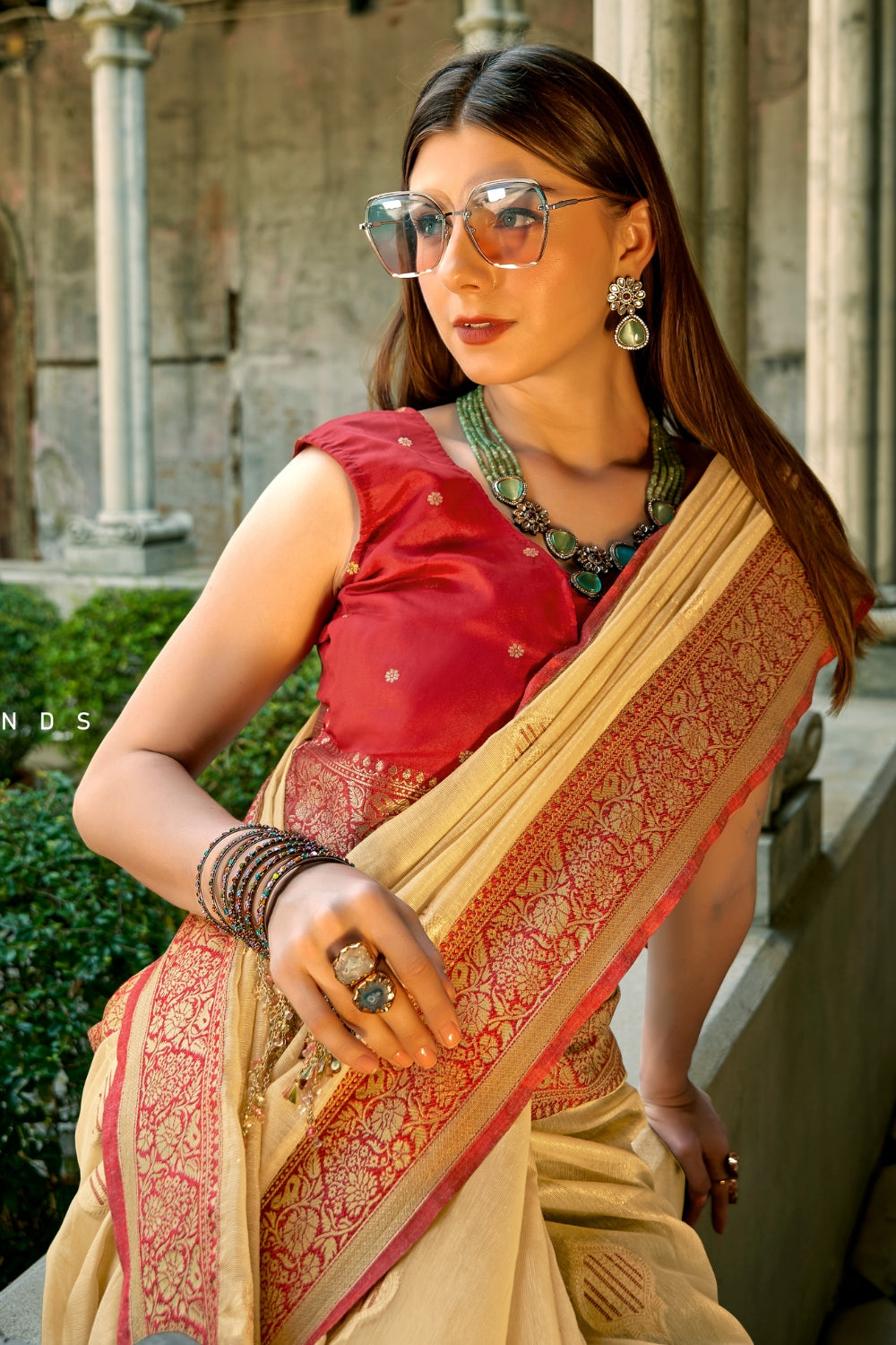 Beige Tissue Silk Saree