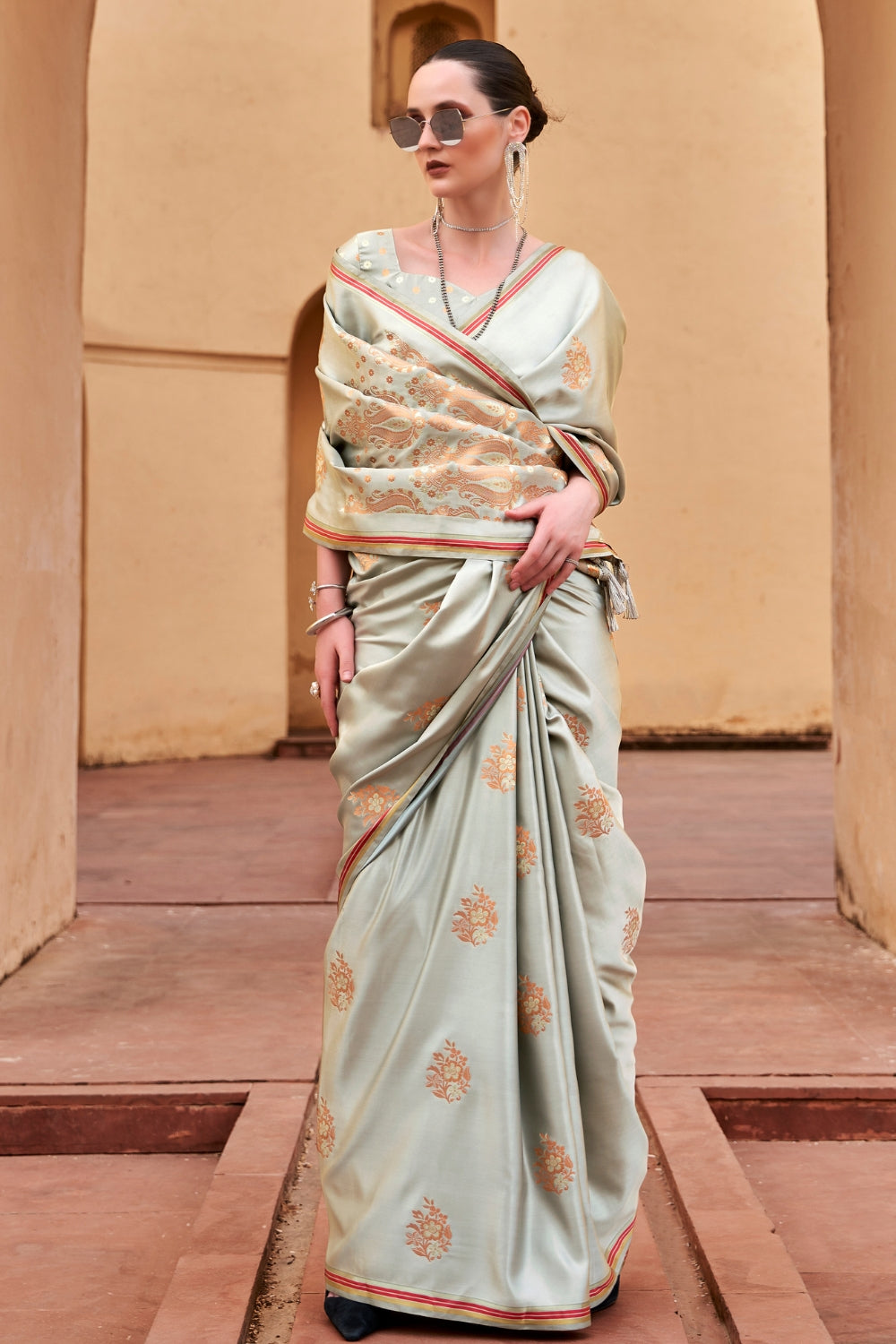 Grey Satin Saree