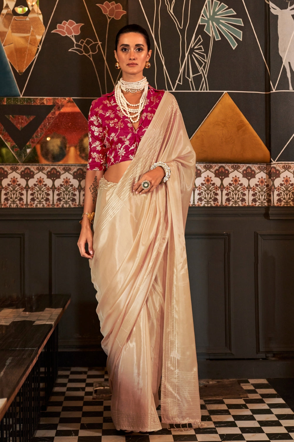 Cream White Viscose Saree