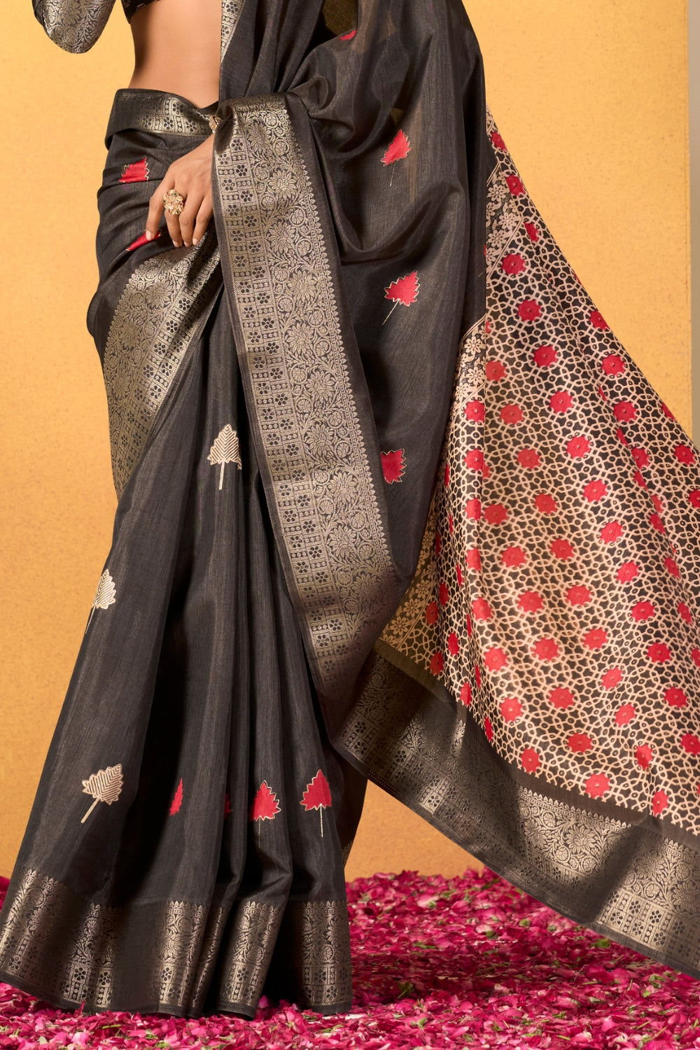 Grey Soft Dola With Foil Print Saree