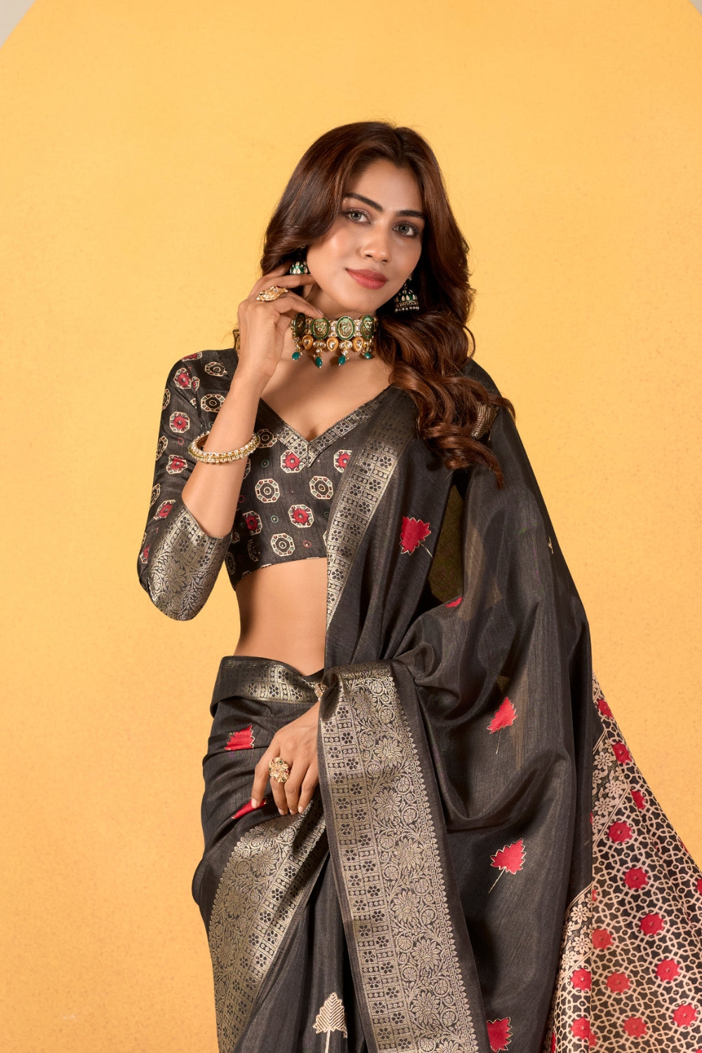 Grey Soft Dola With Foil Print Saree