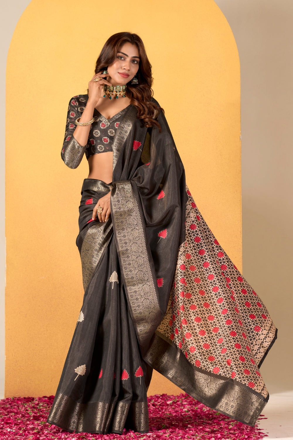 Grey Soft Dola With Foil Print Saree