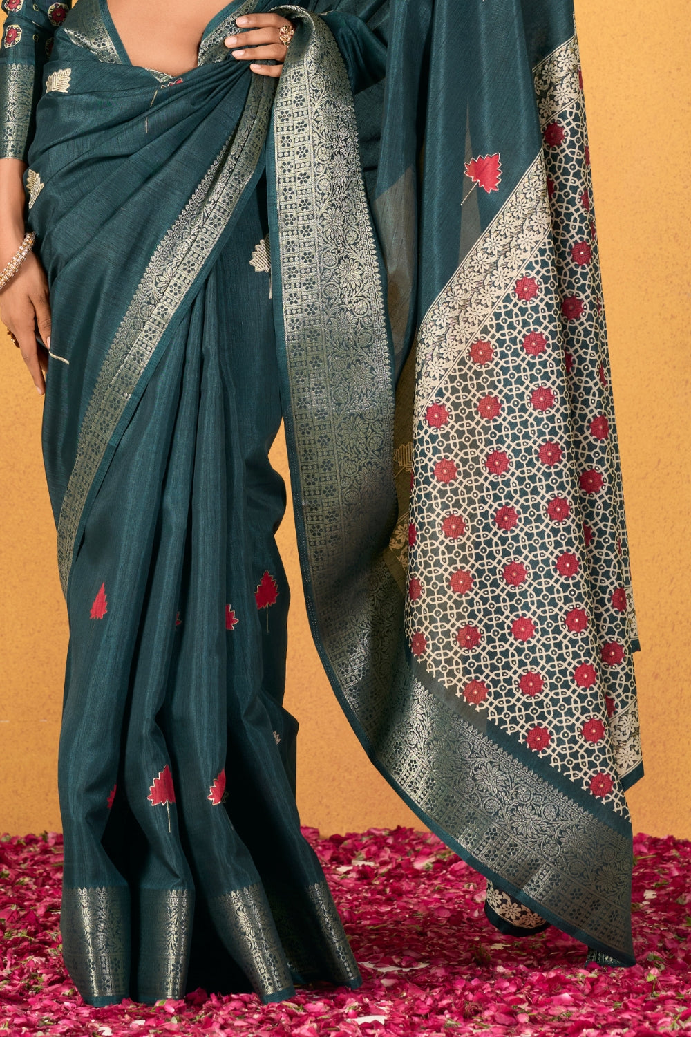 Blue Soft Dola With Foil Print Saree