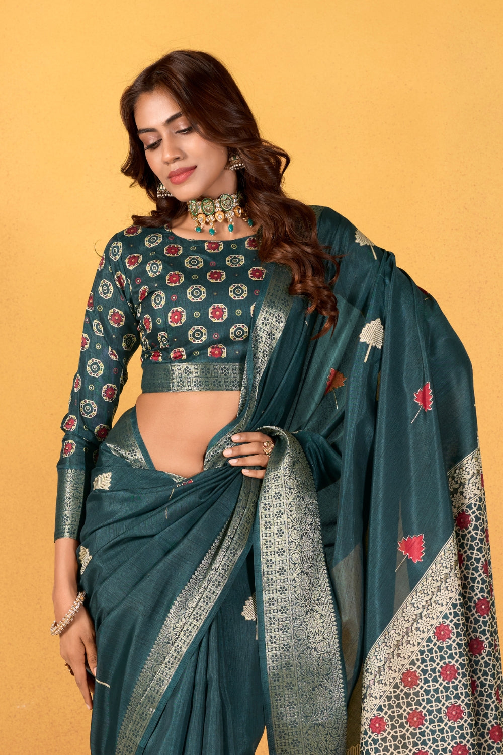 Blue Soft Dola With Foil Print Saree