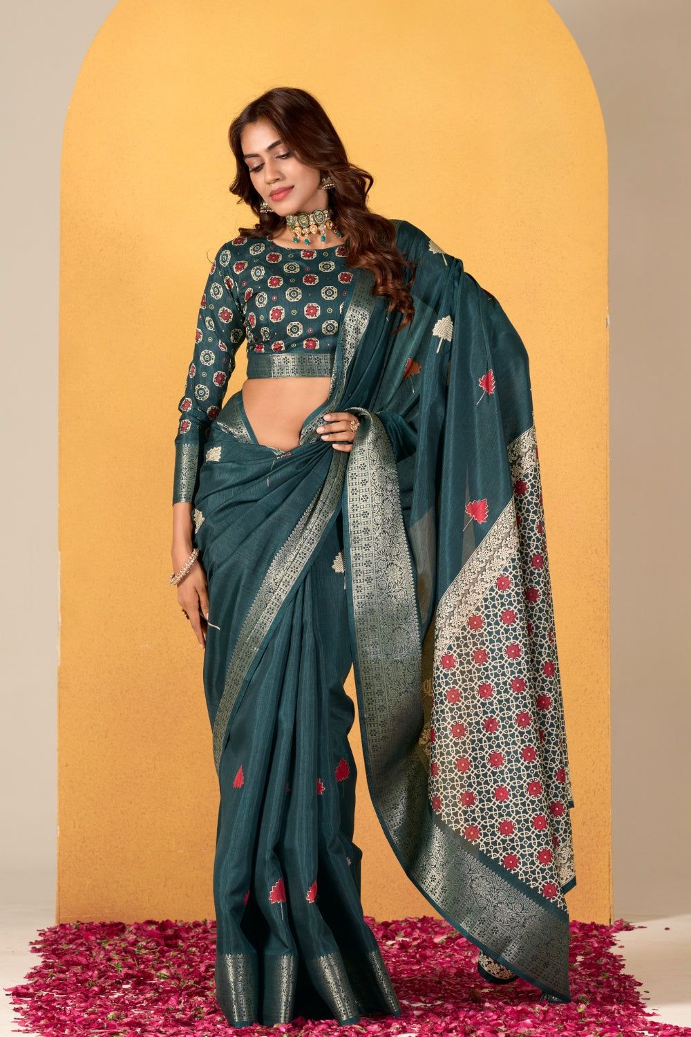 Blue Soft Dola With Foil Print Saree