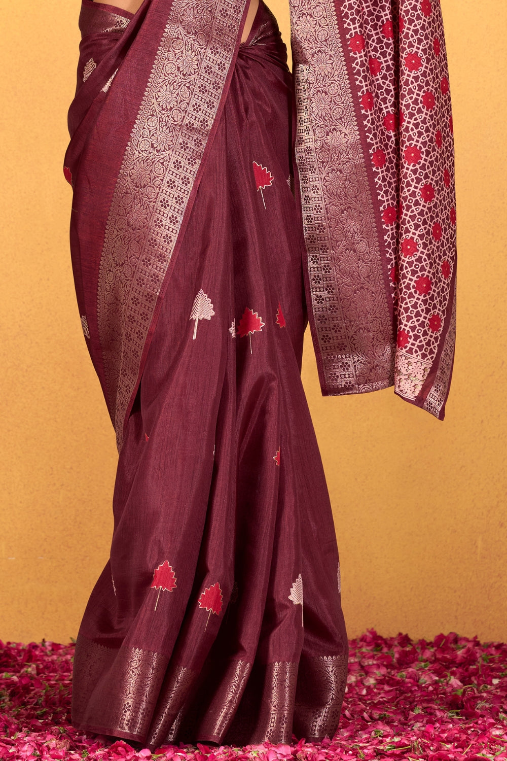 Maroon Soft Dola With Foil Print Saree