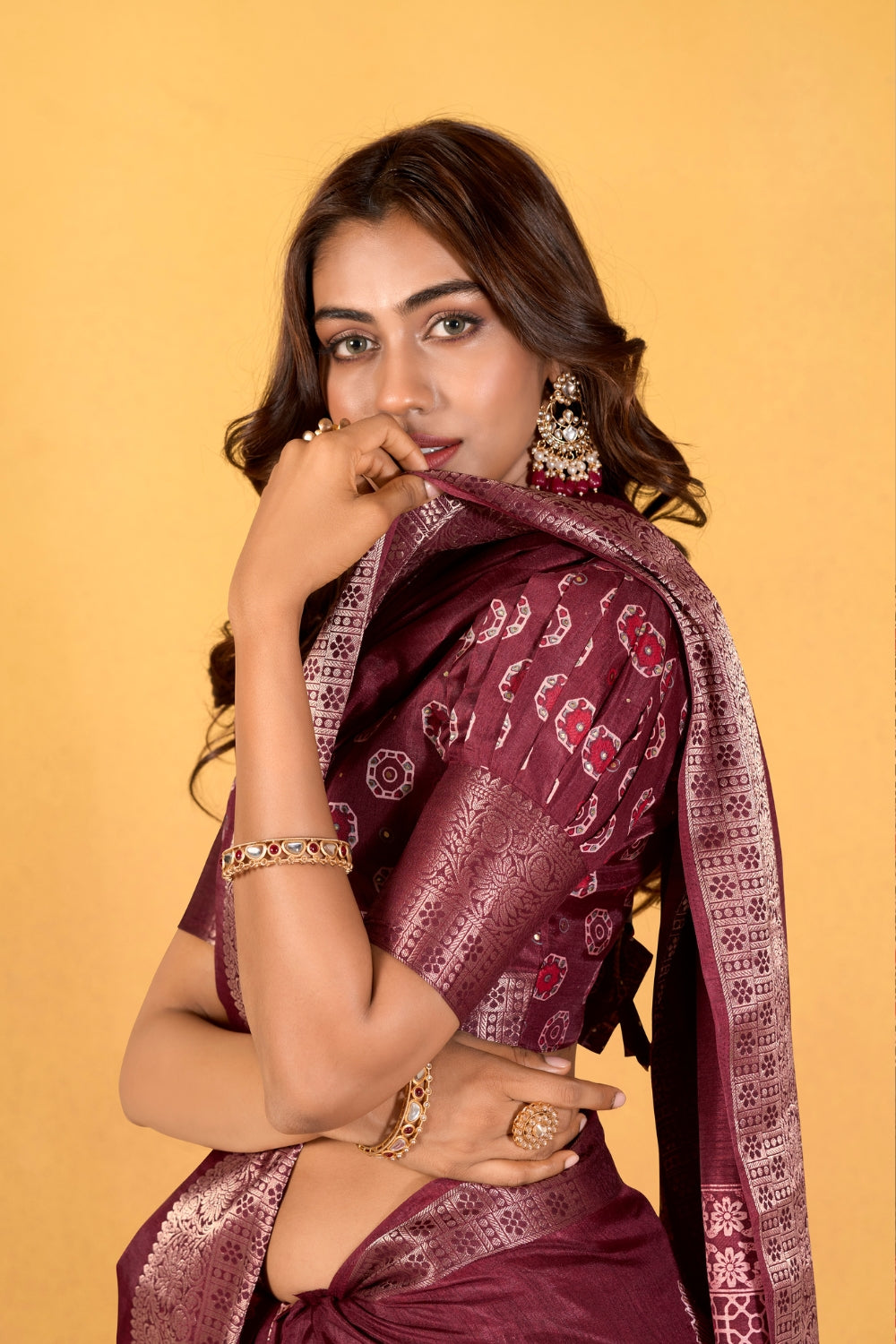 Maroon Soft Dola With Foil Print Saree